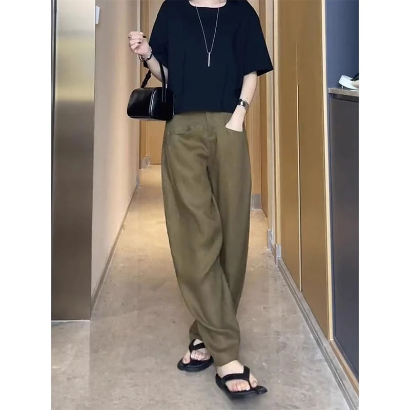 2026年夏季新款设计感垂感直筒裤宽松休闲裤显瘦百搭纯色通勤爆款