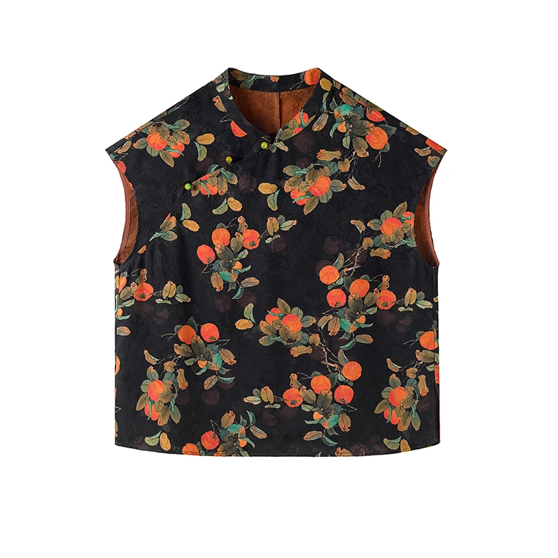 [柿柿如意]新中式花萝红云纱上衣女夏季国风气质100%桑蚕丝小衫