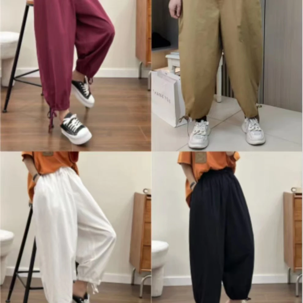 23022 高腰显瘦松紧腰裤管系带款25新款休闲百搭时尚灯笼裤休闲裤