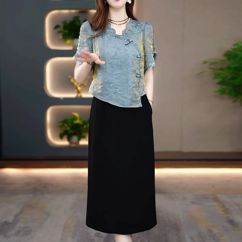 新中式国风连衣裙女装新款夏季气质高级感时尚遮肉洋气中长款裙子