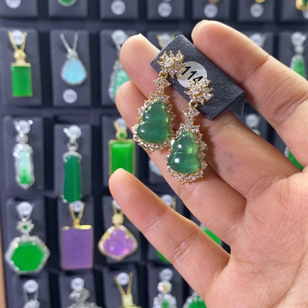 玛瑙/玉髓银S925镀金镶嵌耳钉114