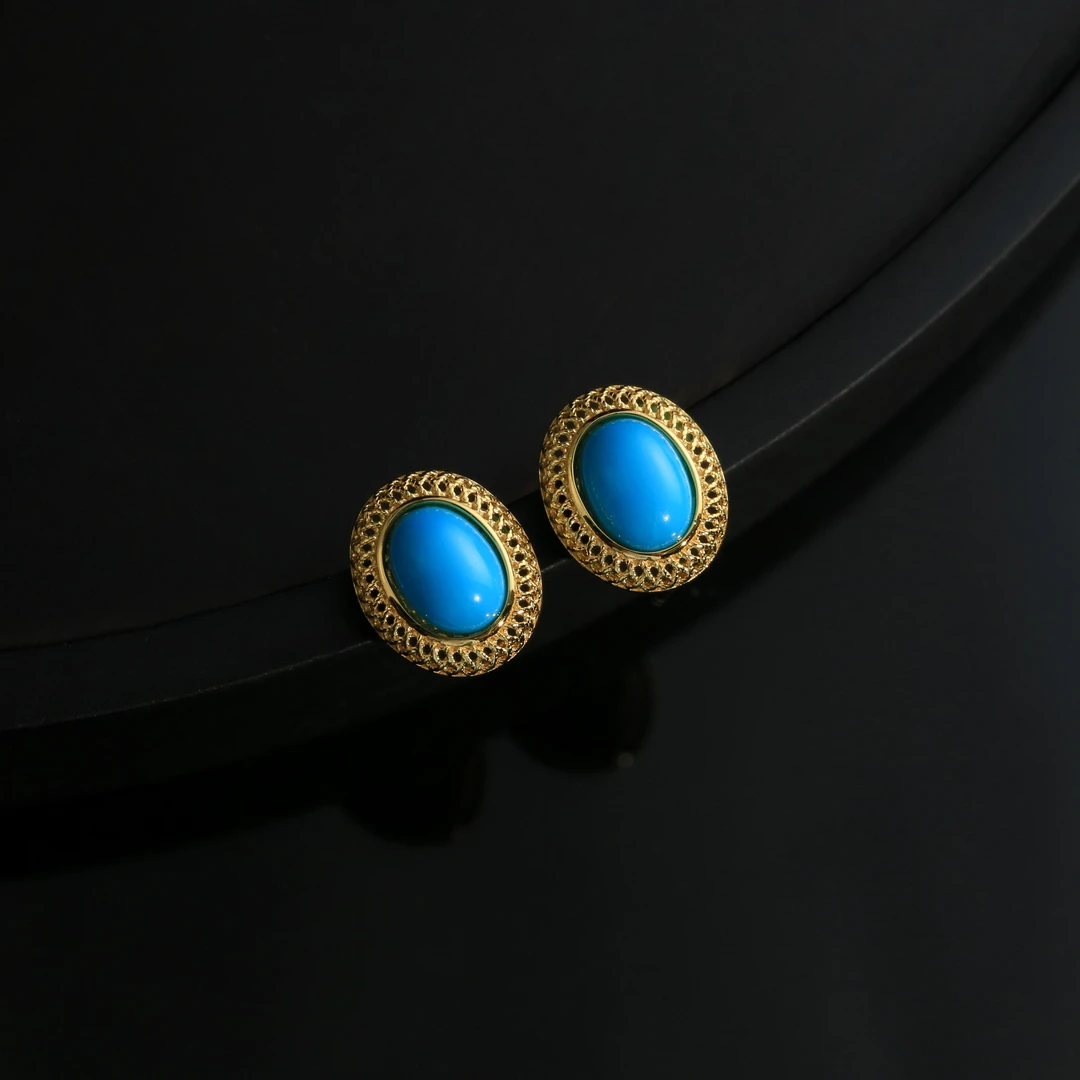 【安吉专属】S925银 绿松石睡美人旦面耳钉 约6*8mm XZ0439BZ