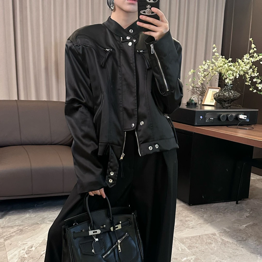 GaiQu“反抗者”设计师款重工不规则收腰港式复古立体蛋白皮皮衣