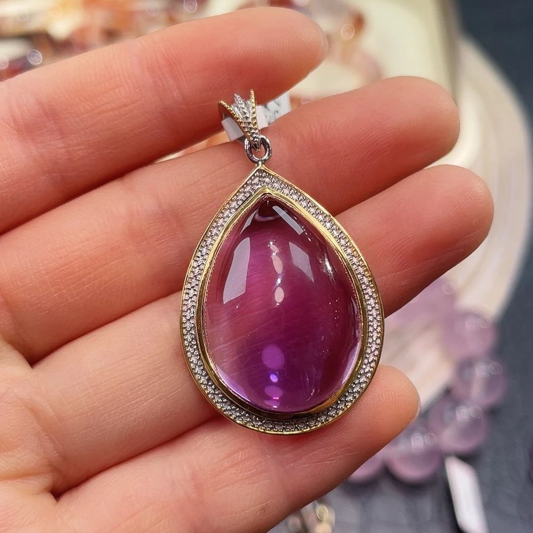 紫晶水滴吊坠银S925镶嵌
