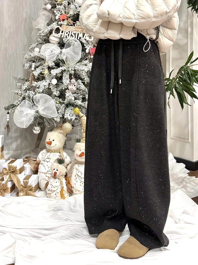 DALIANSU/大脸酥-4791 【新年款】冬季撒银加绒高腰抽绳显瘦弯刀裤