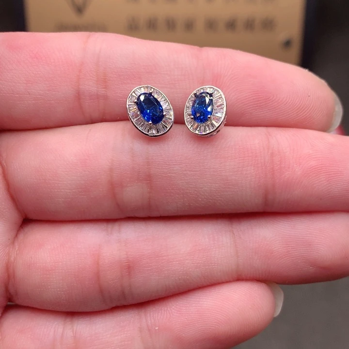 蓝宝石银S925镶嵌耳饰