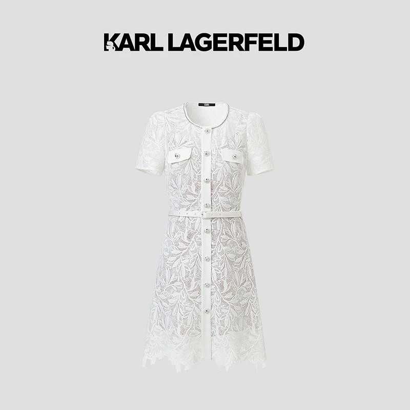 【晨粉专享价】KARL LAGERFELD 夏季新款白色连衣裙老佛爷M22L1380