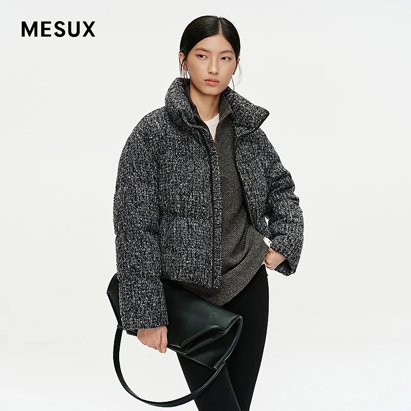 MESUX米岫25冬量感暖核翠峰绒星河花呢短款箱型羽绒服MNWUL201