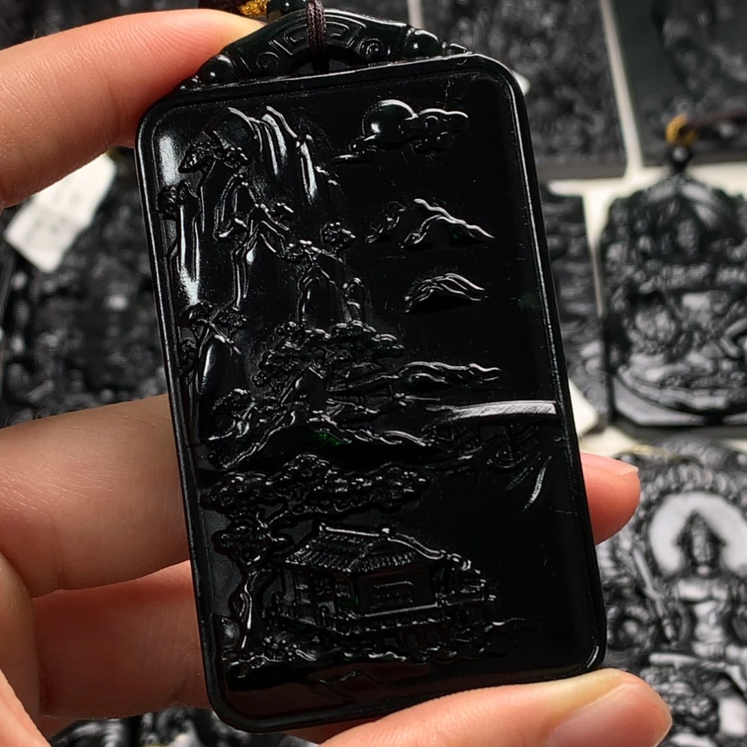 天然缅甸a货钢琴黑挂件