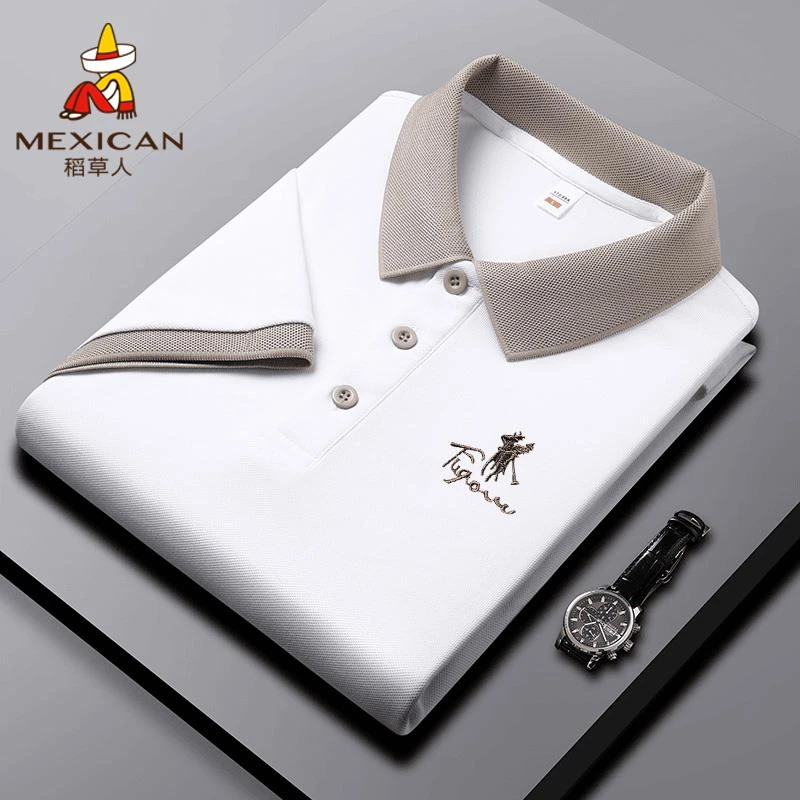 Mexican/稻草人男士短袖t恤夏季商务休闲半袖上衣透气翻领polo衫