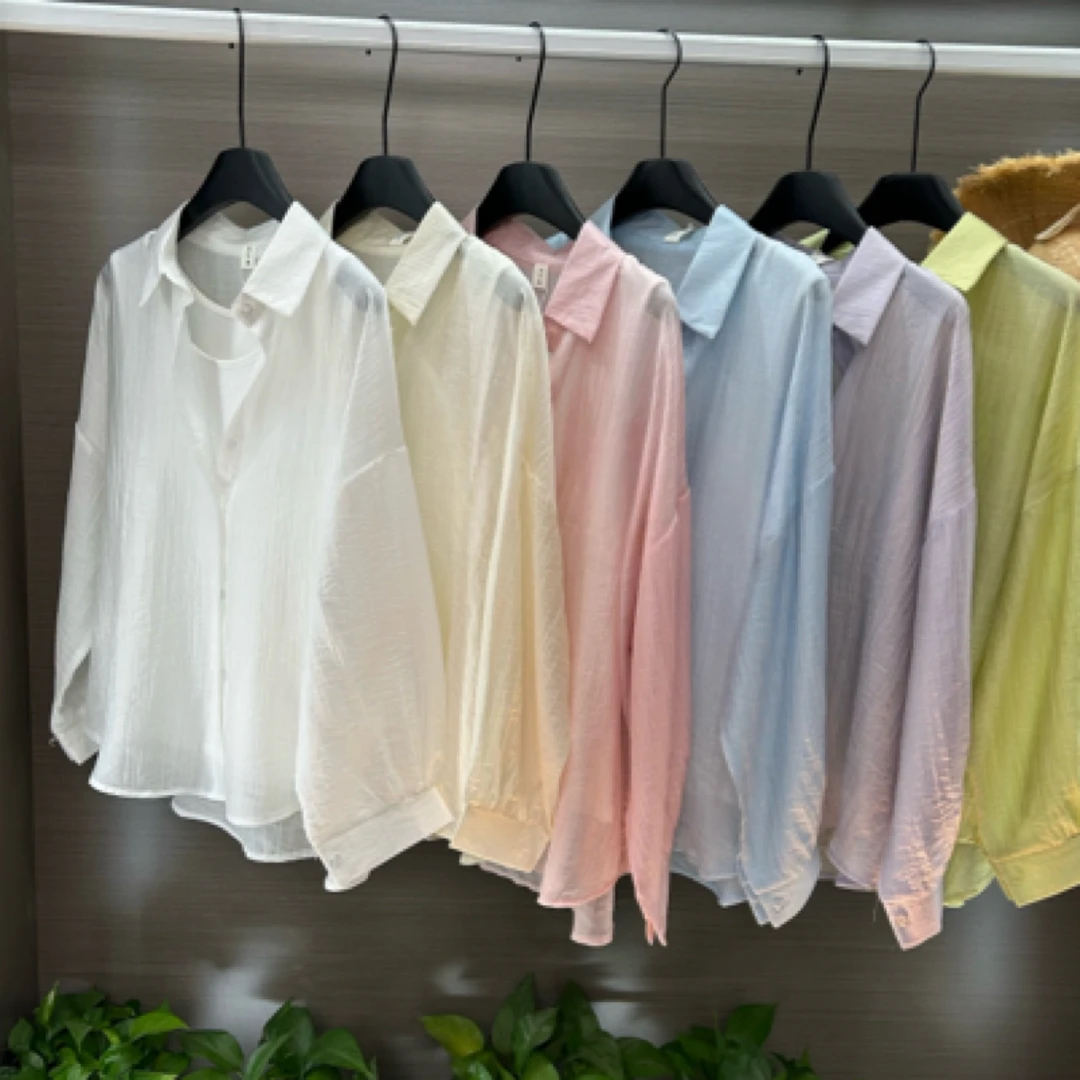 0831肌理感防晒衬衫衬衣女夏季薄款简约衬衣宽松长袖衬衫上衣