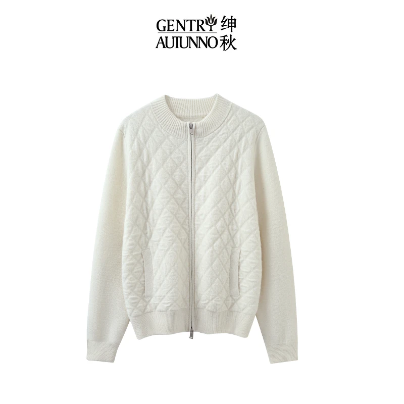 【100%纯山羊绒】四平空气层加厚小棉袄580克羊绒针织飞行员夹克