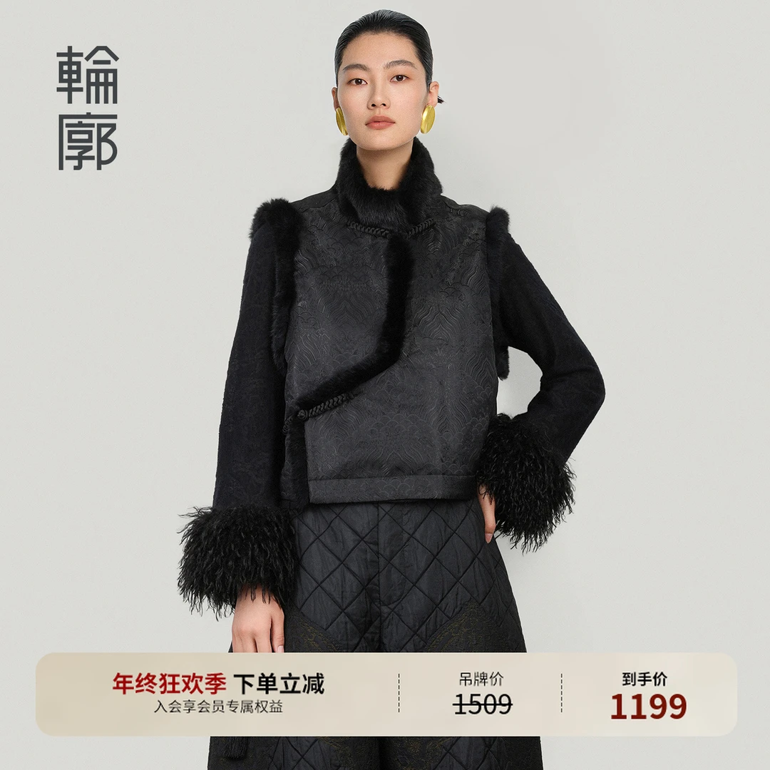 轮廓津渡国潮棉马甲复古通勤民族风休闲短款马夹秋冬新女L253Y101