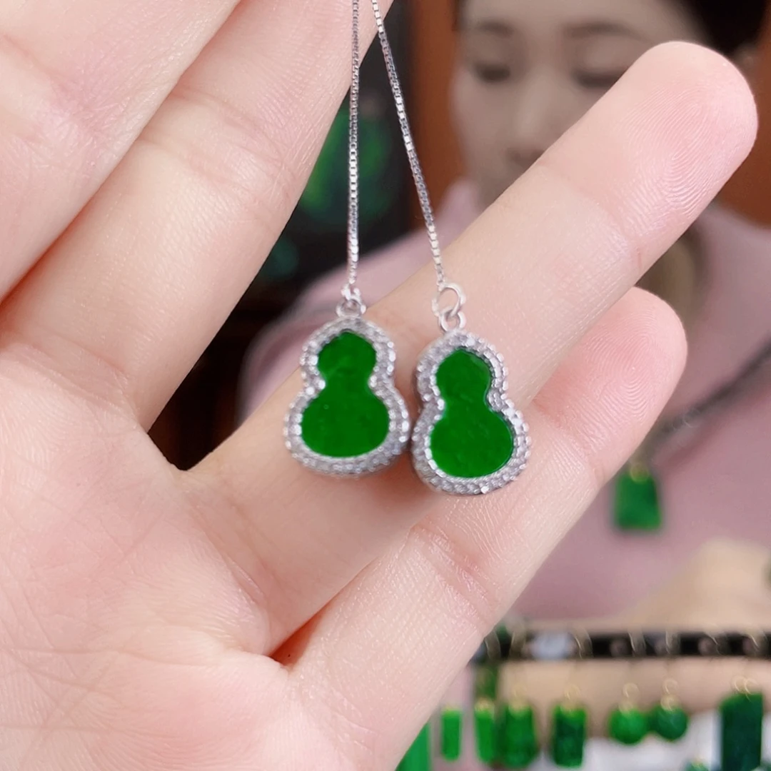 翡翠银S925镶嵌耳饰