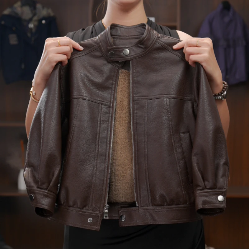 加绒加厚冬款机车皮夹克亲子装儿童中大童冬季皮衣外套-QP066