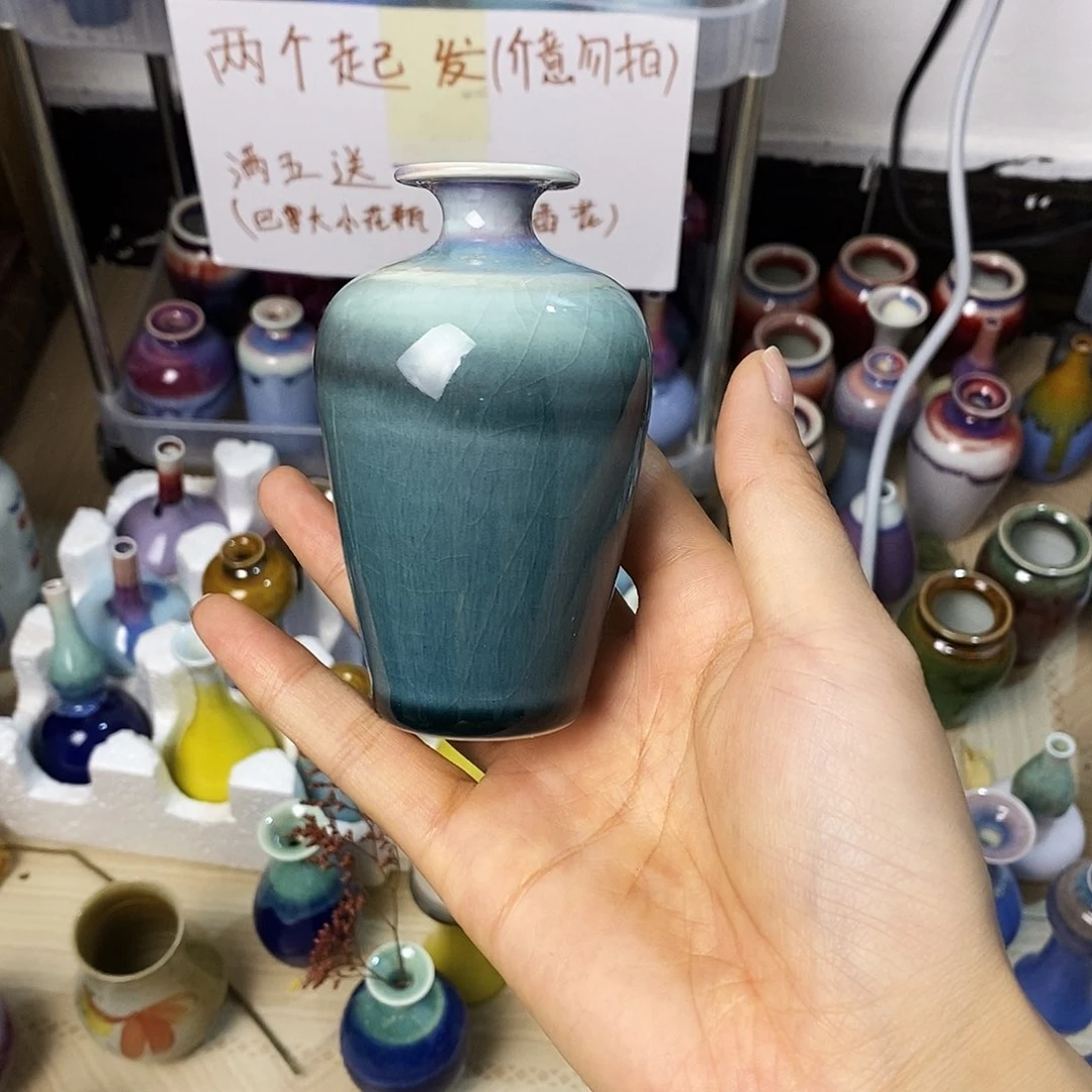 摆件巴掌大不插花景德镇高温陶瓷小花器