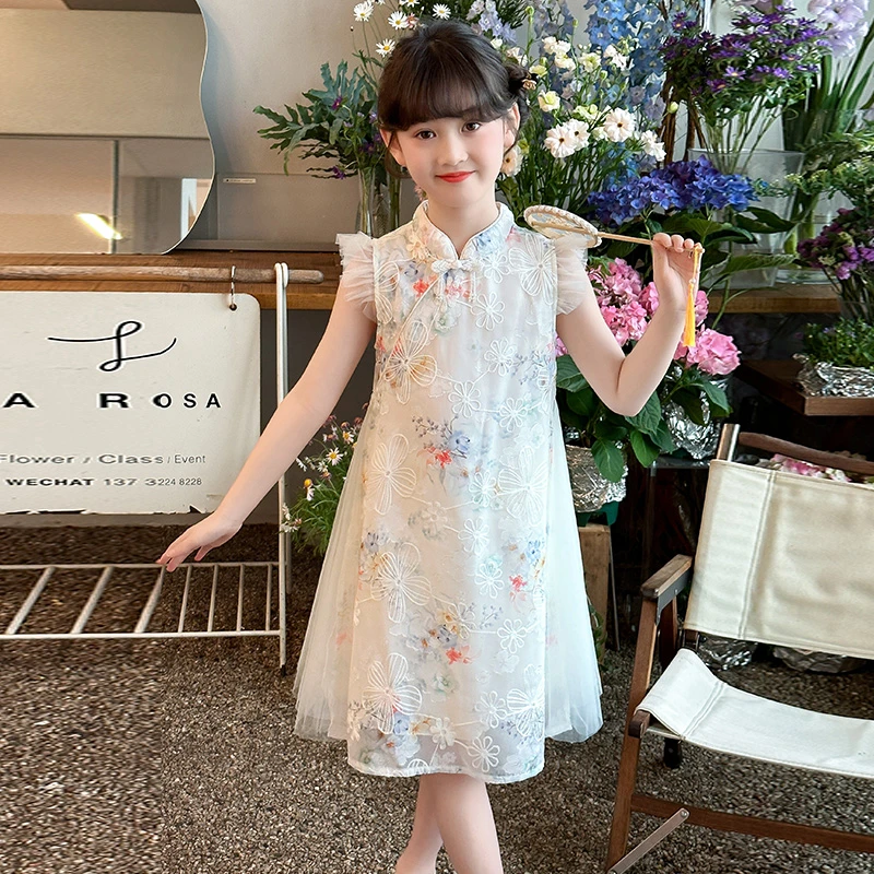 女童夏季旗袍裙2025新款洋气女孩国风汉服连衣裙夏装碎花公主裙潮