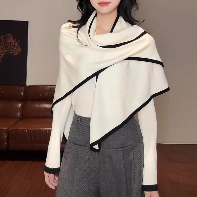 2025秋季新款真两件三角披肩针织衫阔腿裤女减龄爆款洋气时尚套装