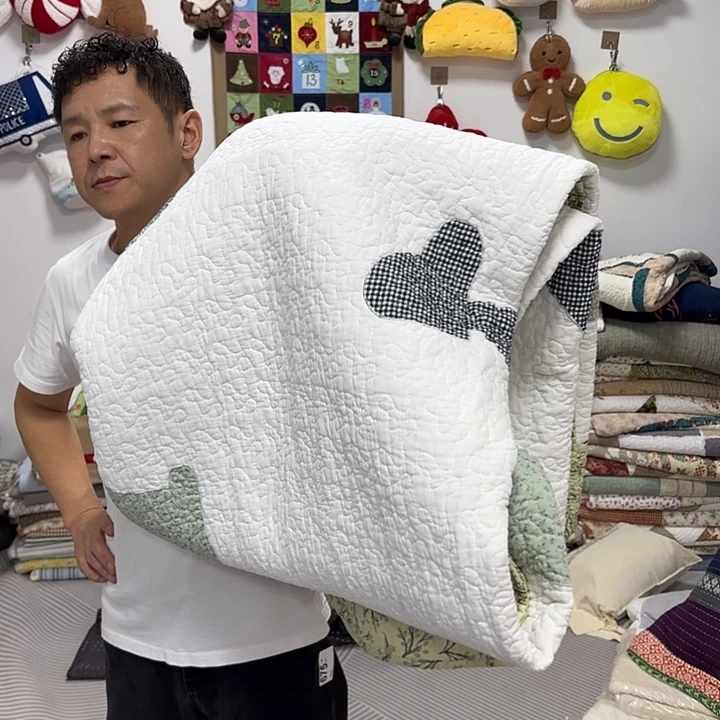 但***事棉花全棉贴布绣小狗被