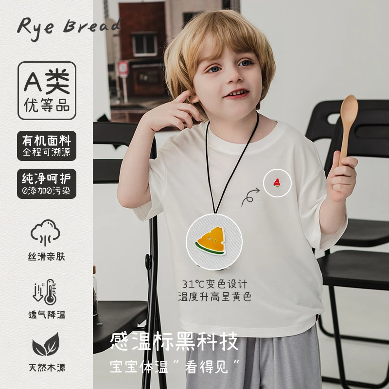 ryebread/黑面包童装 韩版男小童圆领印花休闲百搭短袖T恤 5夏