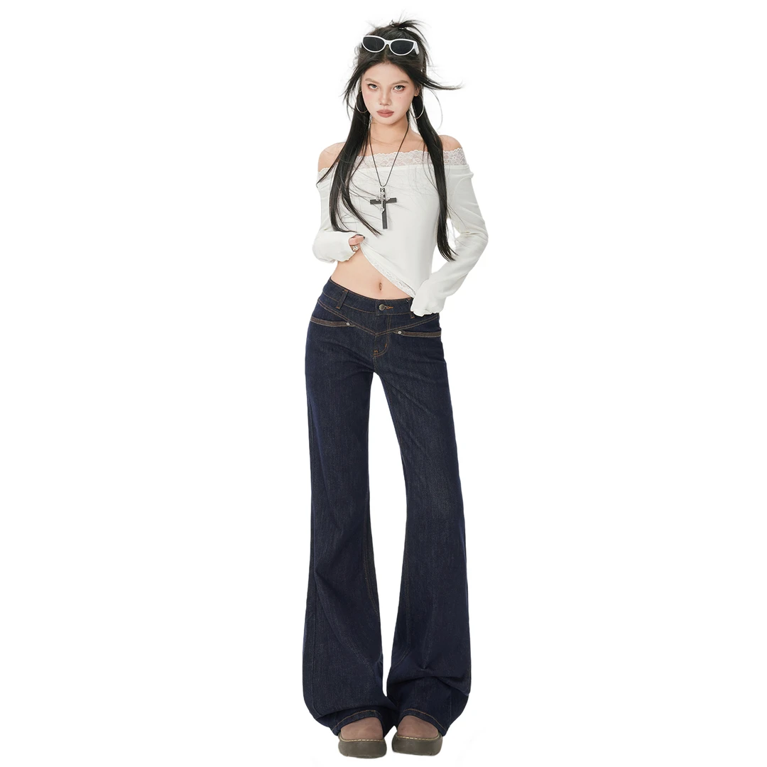 华利尔斯美式复古前开袋设计宽松微喇牛仔裤女