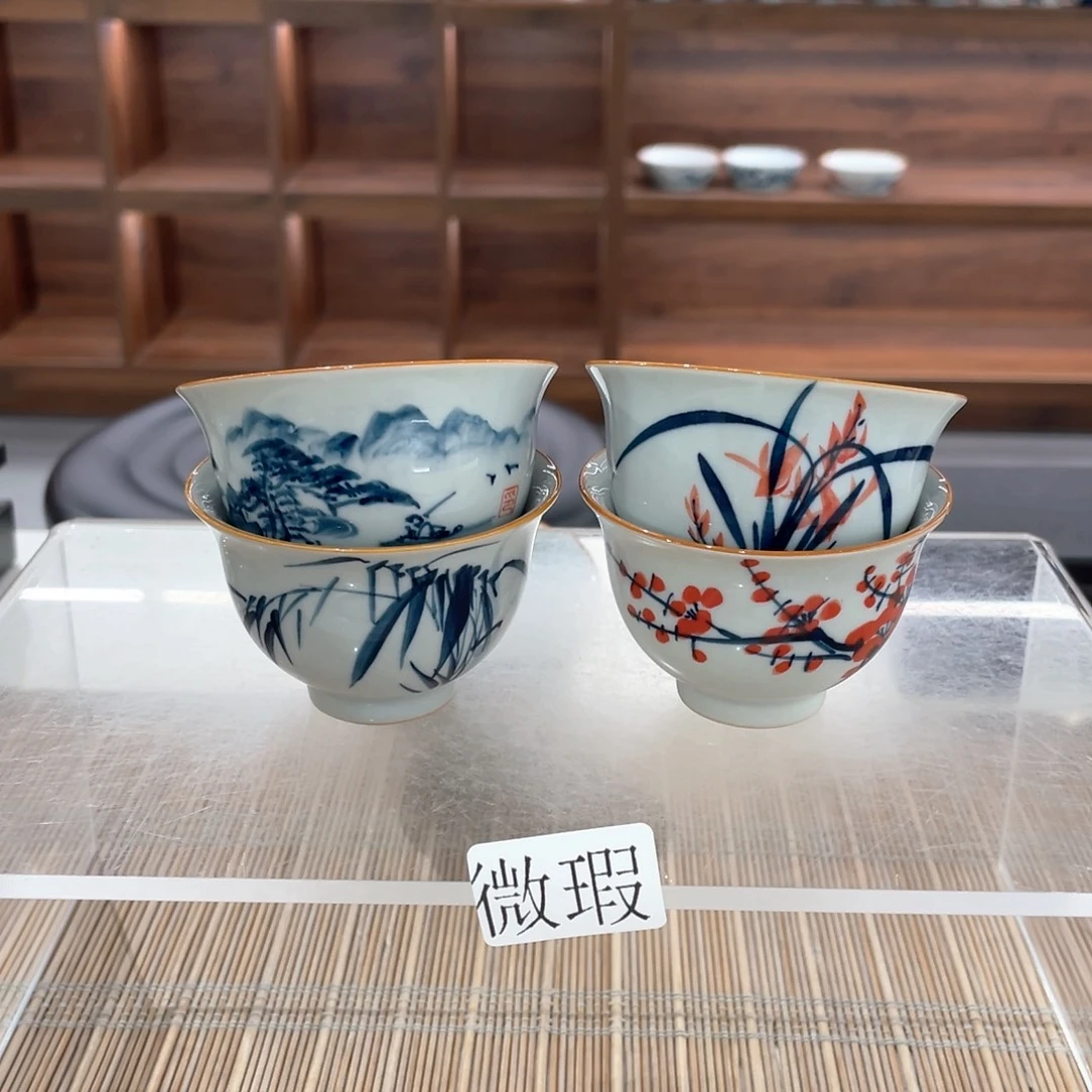 釉下手绘茶具微瑕