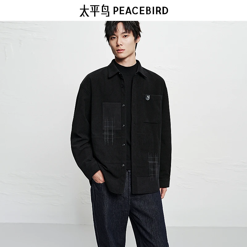【商场同款】太平鸟男装25冬季新款加厚保暖痞帅高级衬衫B2CHF4128