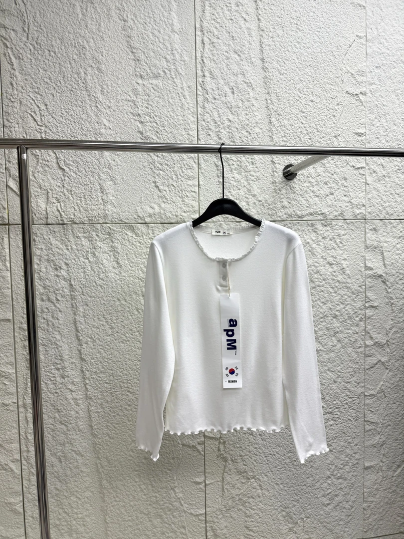 YD-韩系！花边小亨利25秋冬拉绒修身款女士长袖T恤打底衫