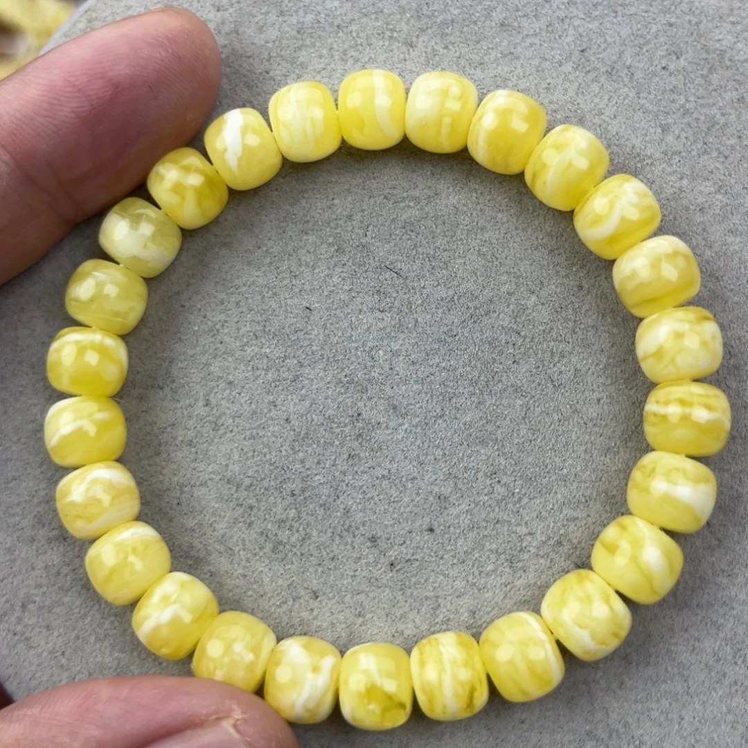 蜜蜡未镶嵌手串纯天然俄料俄瓷白花虎皮8.8腕口17+