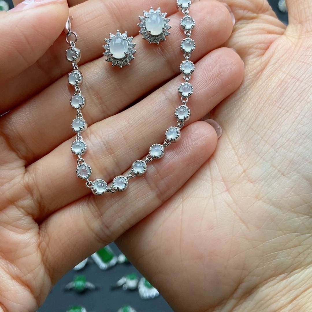 翡翠耳饰银S925镶嵌珍*~翡翠首饰