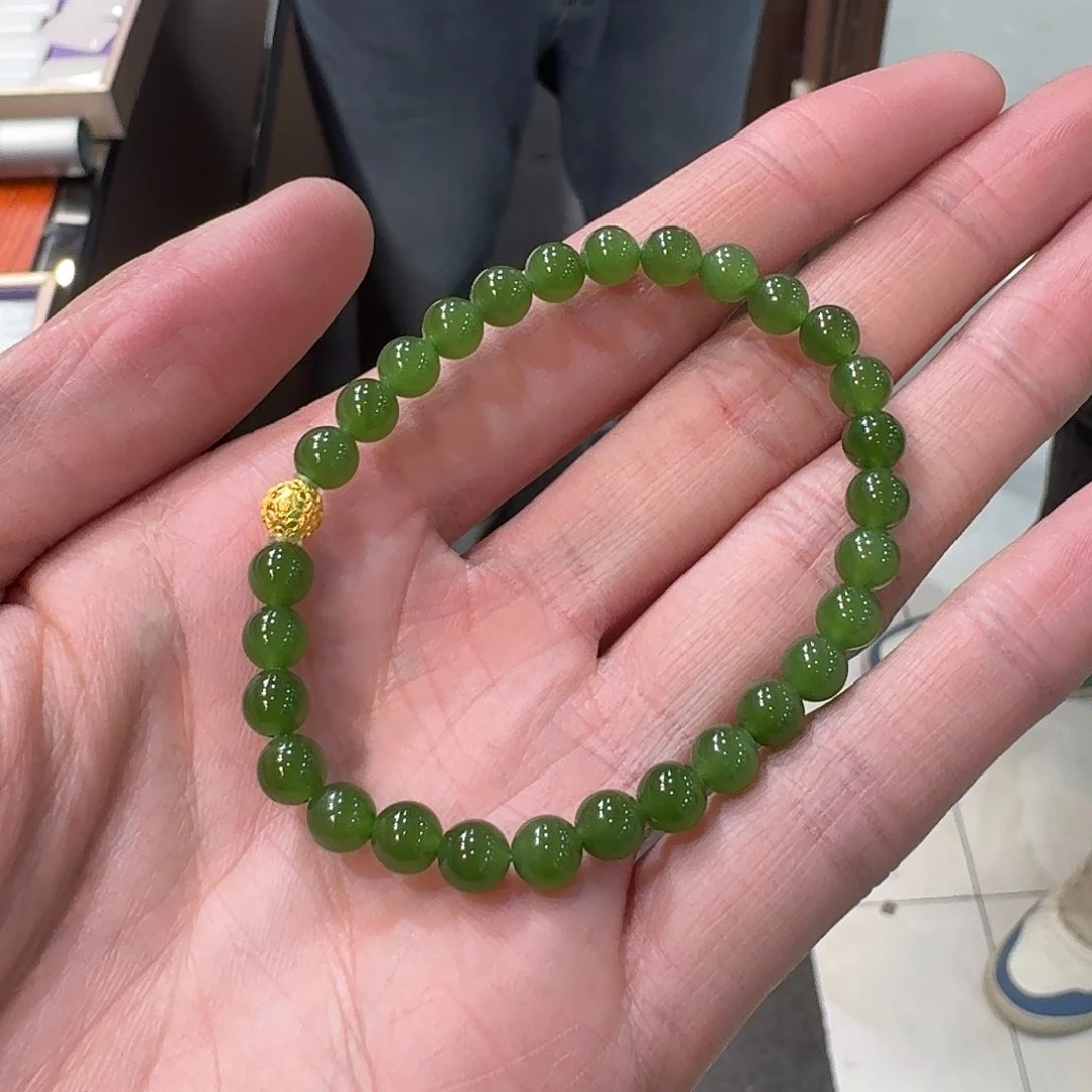 和田玉手串18K金镶嵌122好大哥