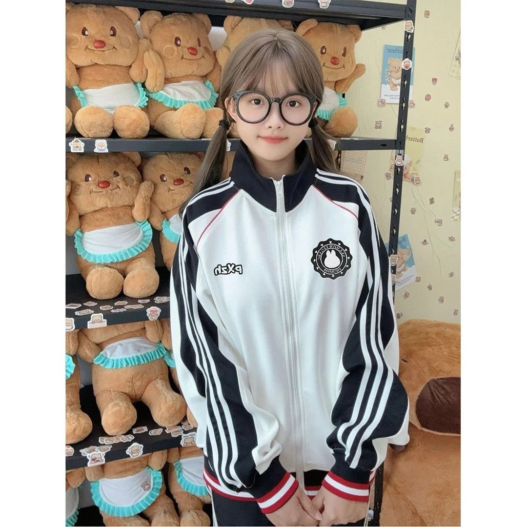 2025新款新款流光风秋冬宽松显瘦加绒加厚条纹拉链开衫外套男女潮