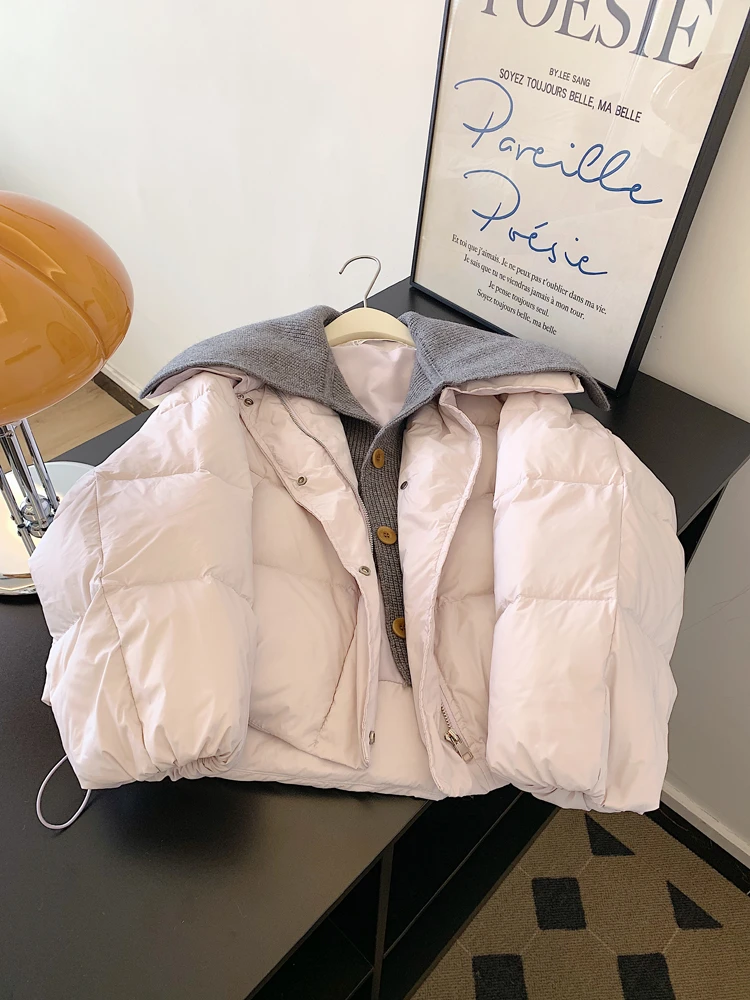 韩系高级感假两件翻领上衣女2025冬季季新款设计感慵懒风宽松外套