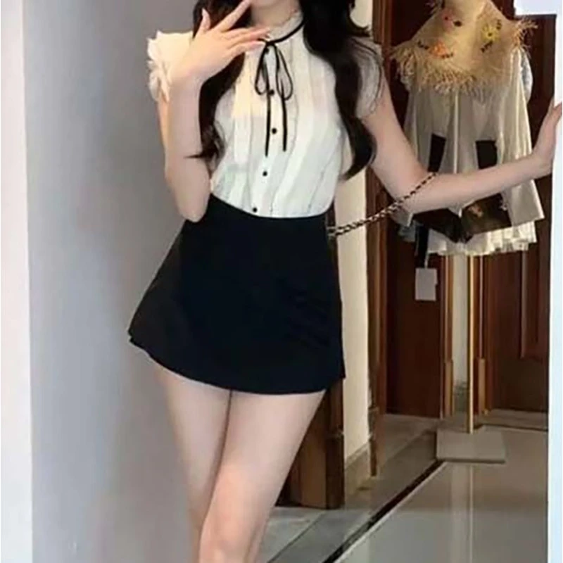 衬衫女夏季2025新款法式高级感名媛气质收腰显瘦百搭小飞袖上衣