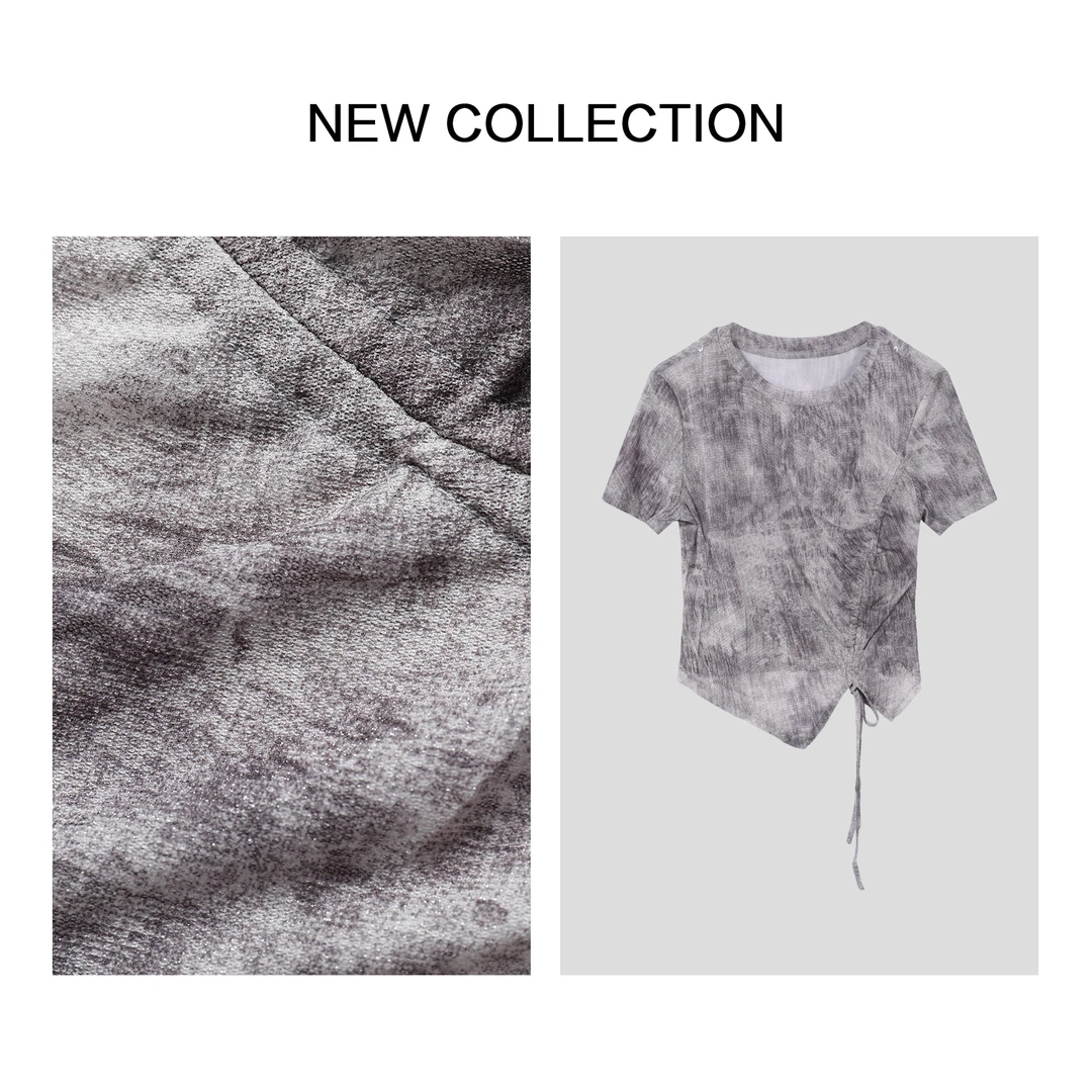 灰色迷彩短袖T恤，独特侧边抽绳OJ T3F28002