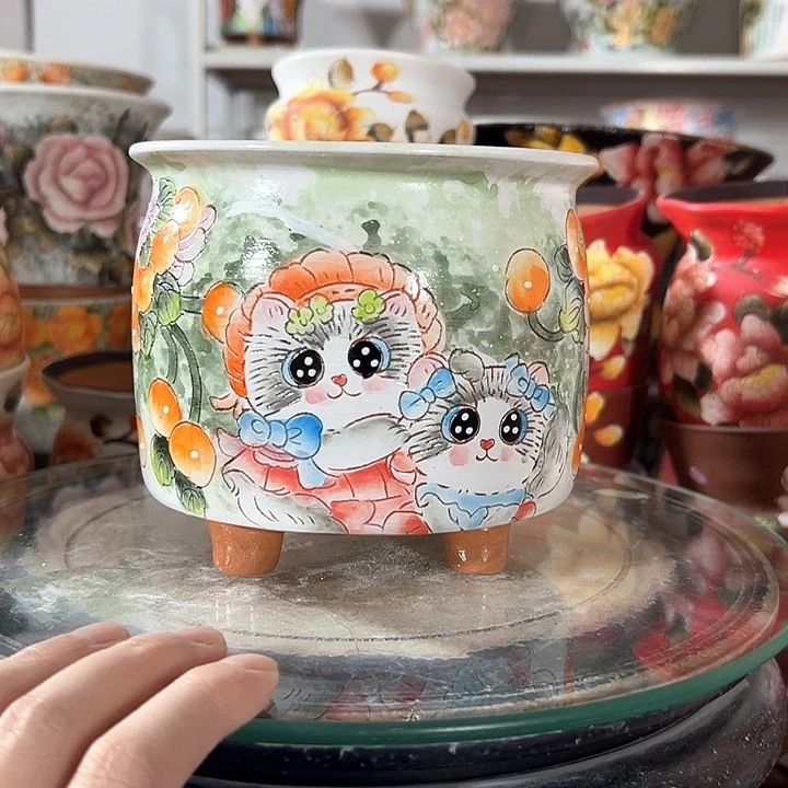 景德镇手绘花盆幸运花盆