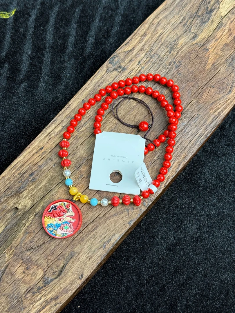 非金属木质项链 CS017朱砂彩绘观音项链