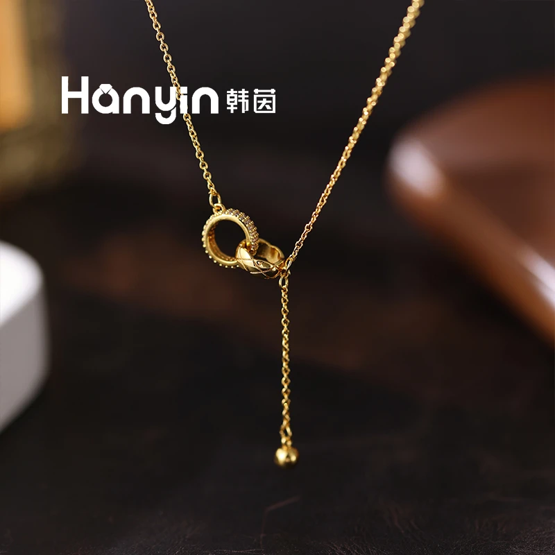 铜合金项链 精致满微镶环环相扣时尚气质百搭项链