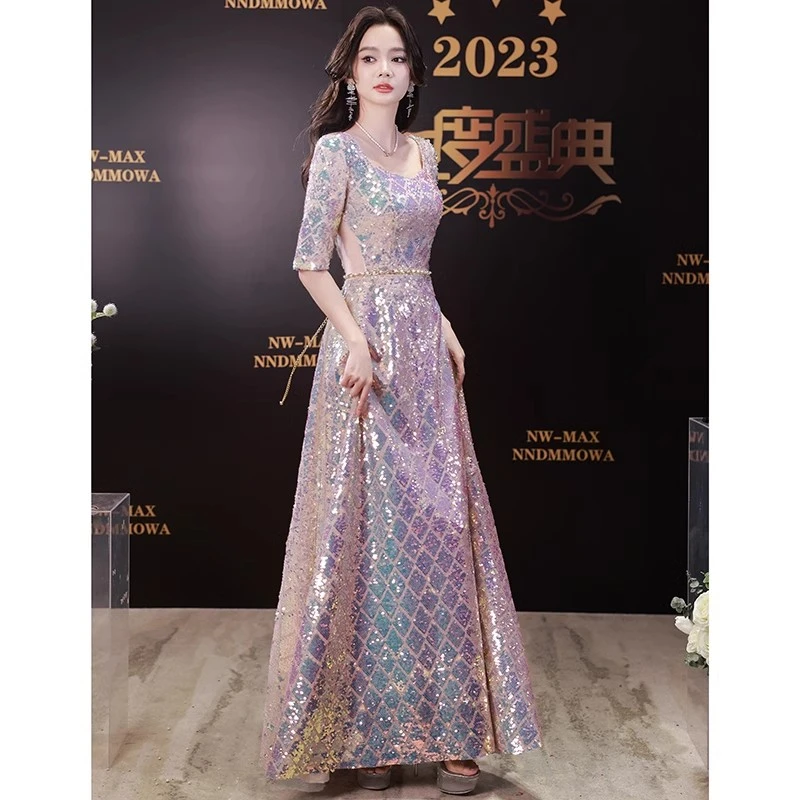 大气合唱晚礼服裙女2025新款气质名媛亮片主持晚礼服优雅时尚修身