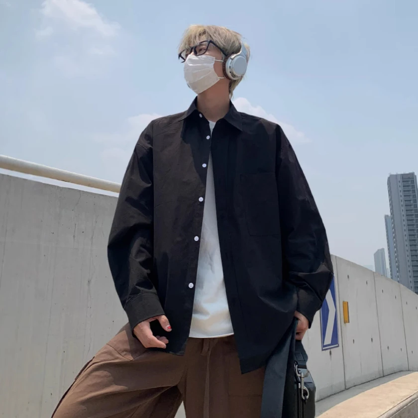 YEEZY男装薄款纯棉纯色衬衫男士长袖宽松防晒外套秋季痞帅日系休