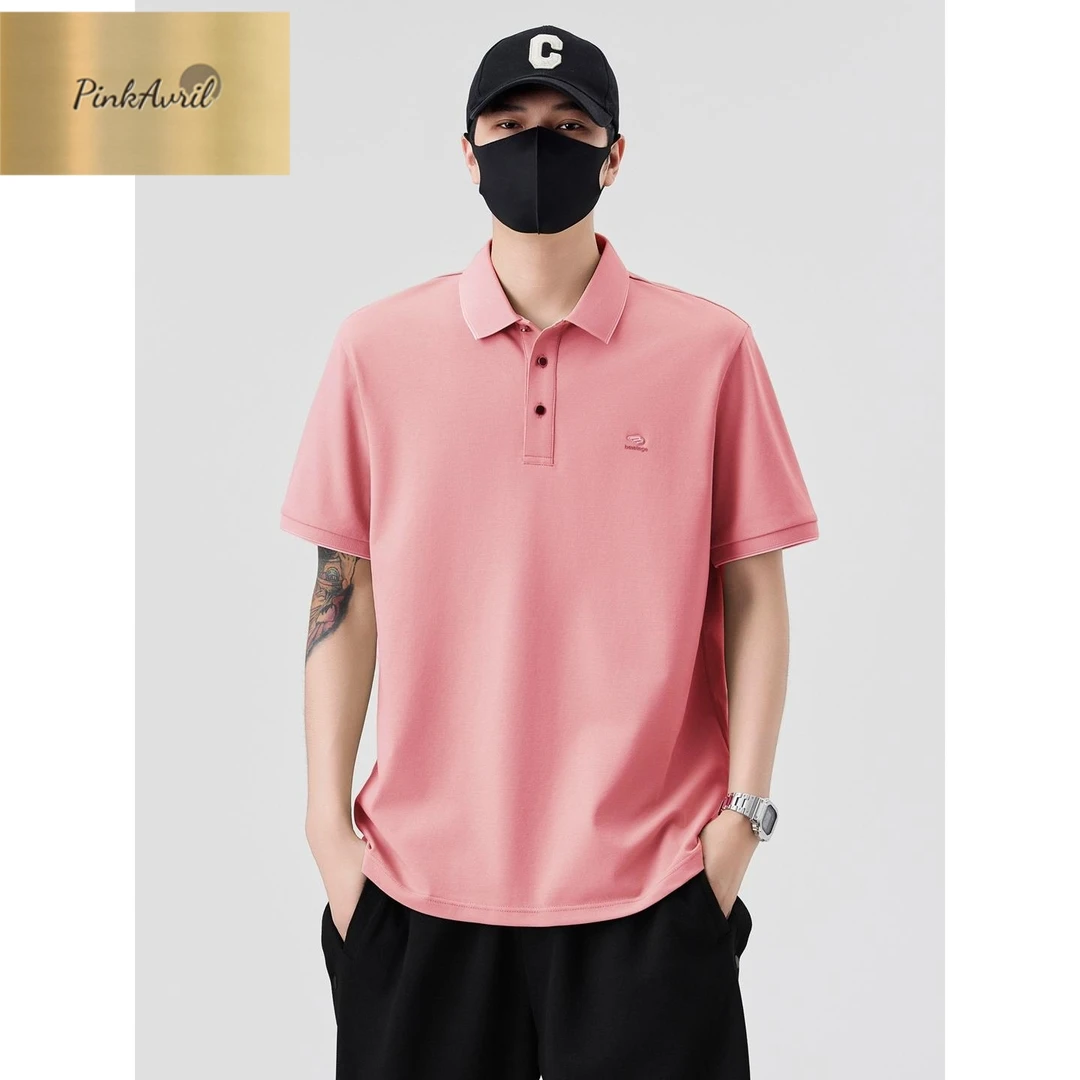 PinkAvril男士冰丝翻领短袖t恤2025夏季新款高端polo衫男百搭体恤