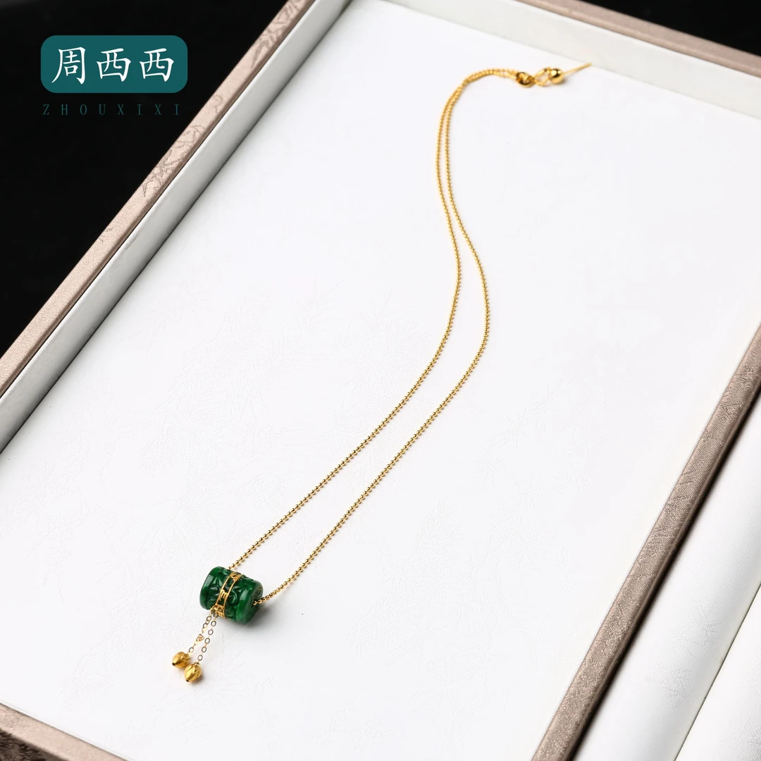 周西西珠宝18K翡翠桶珠项链长1.5宽1高1（赠925链）多样性发货17825