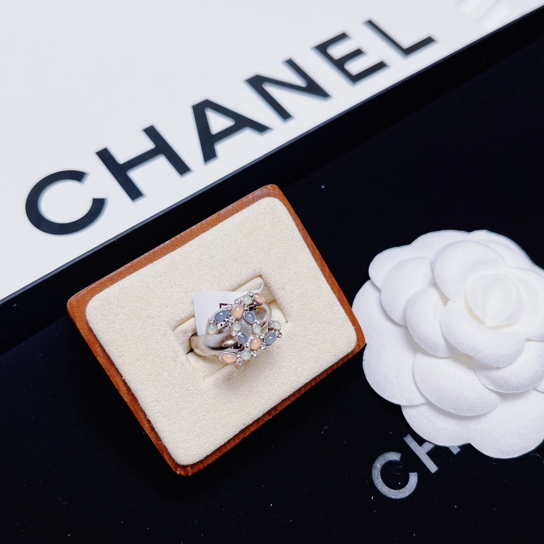 95新 Chanel/香奈儿 柚礼中古/香奈儿彩钻双c戒指LZ404161