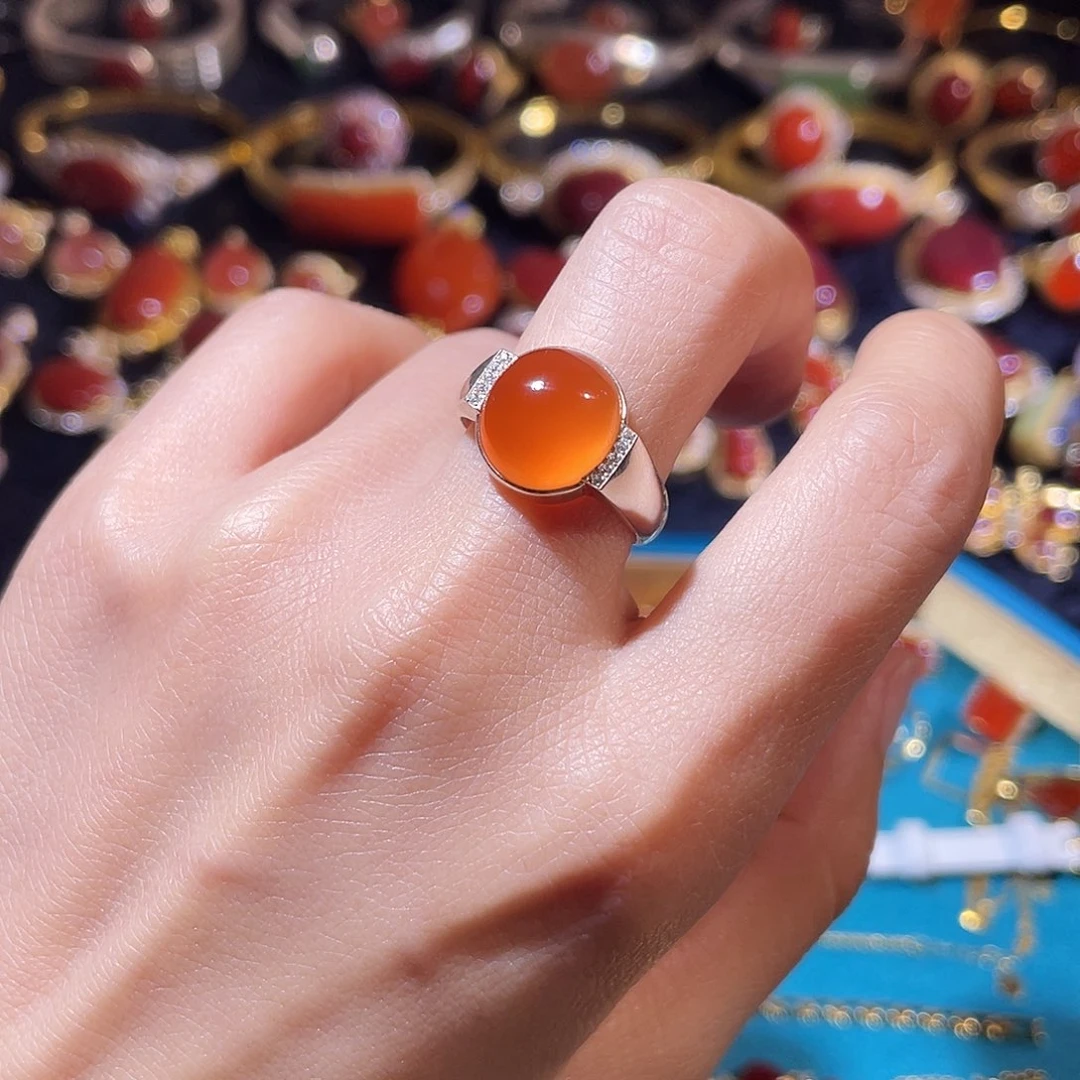 南红玛瑙银S925镶嵌戒指