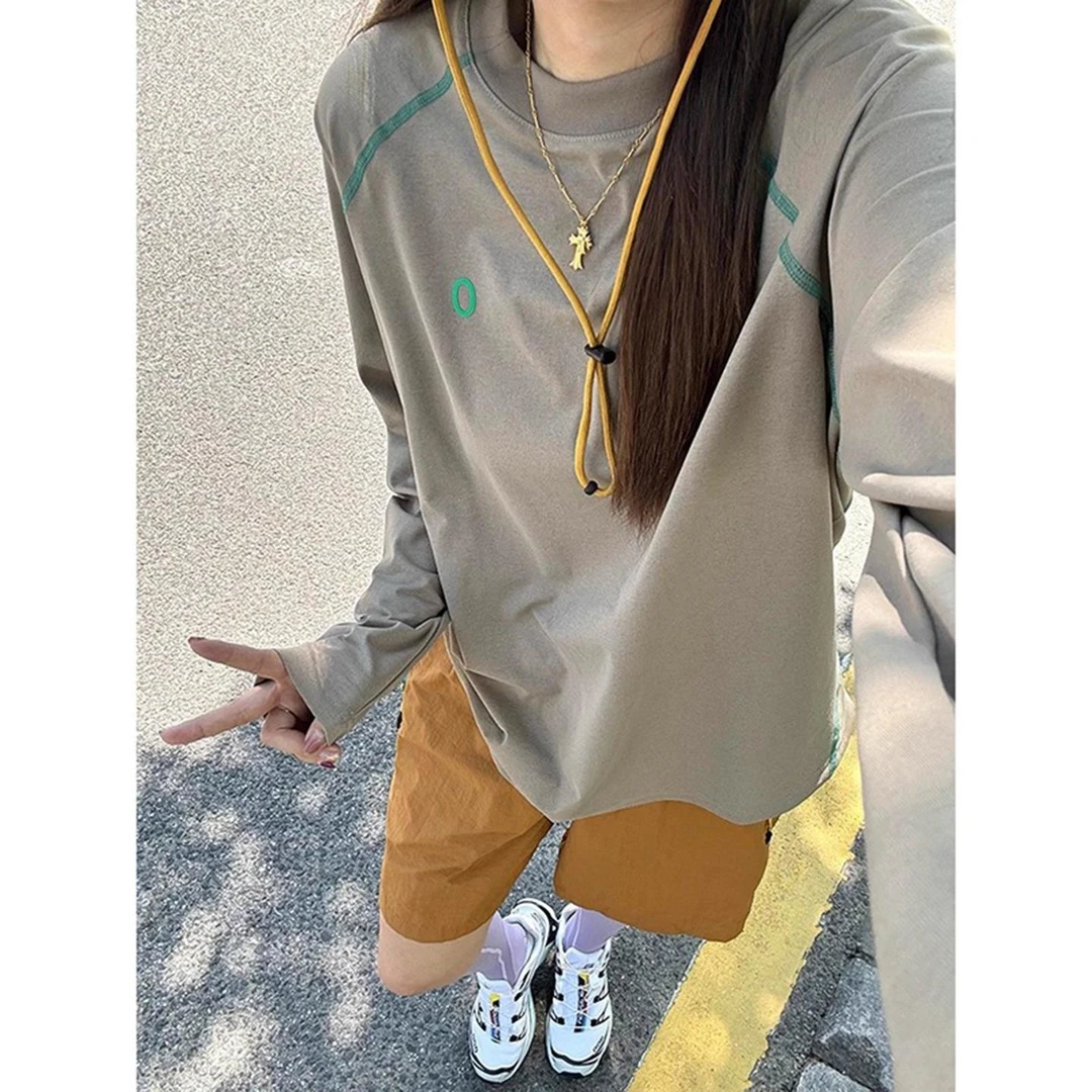 卡其色冰丝防晒长袖T恤女夏季插肩袖运动上衣户外速干干骑行打底