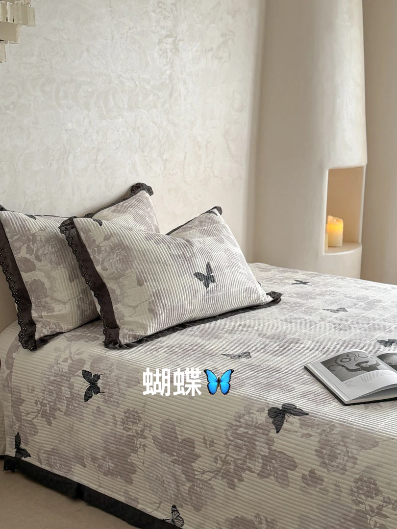 A类法式床盖全棉四季款夹棉绗缝加厚床单三件套床盖防滑