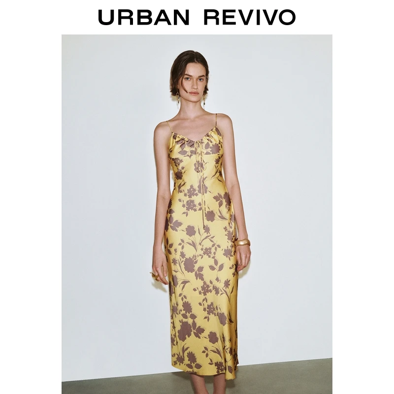 UR2025夏季新款女装魅力欧若风印花系带吊带连衣裙UWG750118