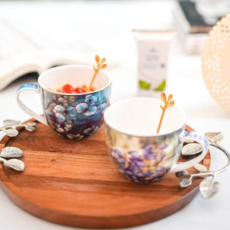 【奇居】和和美美配紫气东来高骨瓷瓷早餐马克杯茶水杯#230221