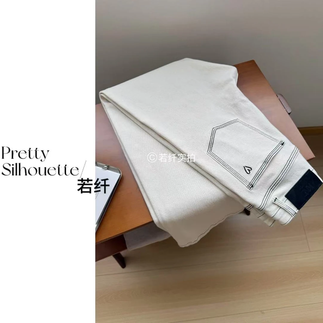 Pretty Silhouette/若纤C12春夏【海盐杏】八面微弹中高腰窄版直筒