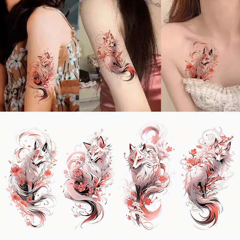 爆款彩色狐狸纹身贴ins持久防水仿真高级感女大腿花臂后背遮疤痕